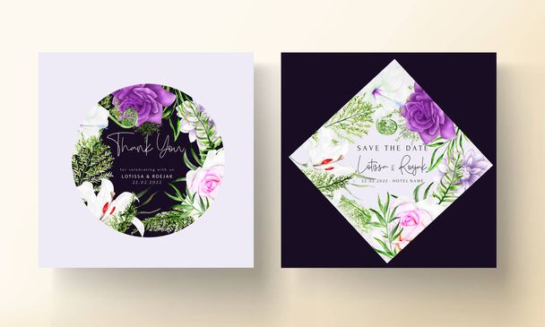invitation card template with beautiful purple floral - Vecteur, image