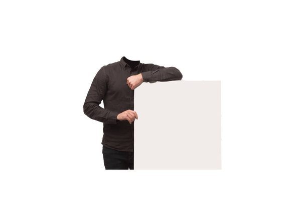 Headless person holding white sign - Foto, Imagem
