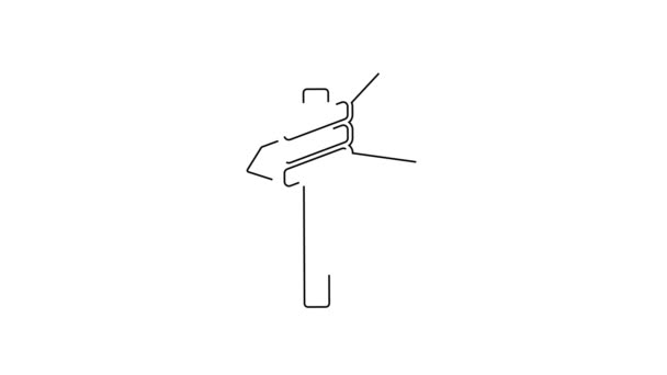 Černá čára Původní americká tomahawk sekera ikona izolované na bílém pozadí. Grafická animace pohybu videa 4K. - Záběry, video