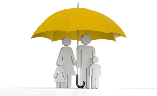 Family under umbrella for healthcare concept, 3d rendering - Foto, imagen
