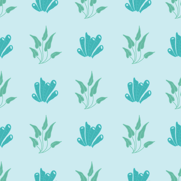 Vector seamless marine pattern with corals and water plants. isolated on a lightgreen background. Pattern design for Fabric, paper, cover, wrapping paper, interior and other uses. - Vetor, Imagem