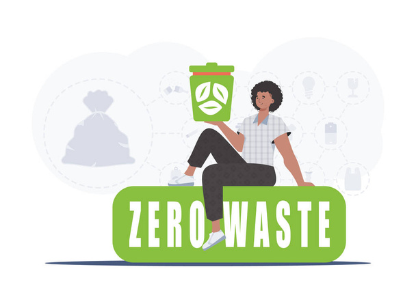A man sits and holds an urn in his hands. The concept of ecology and recycling. Vector illustration Flat trendy style. - Vektör, Görsel