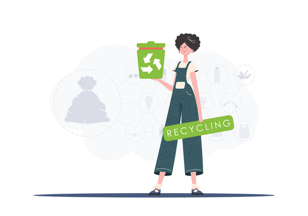 The concept of ecology and recycling. The girl is holding an urn in her hands. Vector illustration Flat trendy style. - Vector, Imagen