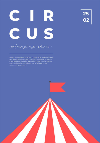 Cirkus úžasný show minimální trendy vertikální plakát. Karneval funfair minimalistický kreativní design banner s zábavním markýzovým stanem. Festival zábavy plochý vektor eps plakát - Vektor, obrázek