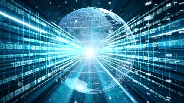 未来的なグローバルネットワークと暗黙のデジタルデータ転送3Dグラフィック。新しい情報時代の世界的な動向を変えるスマートデジタル変革とテクノロジーの混乱の概念 . - 映像、動画