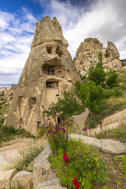 view of uchisar castle in cappadocia, turkey - Фото, изображение