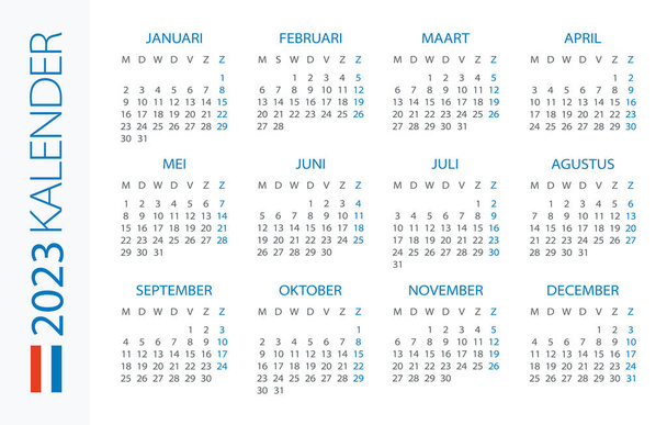 Calendar 2023 year Horizontal - vector illustration Нідерландська версія - Вектор, зображення