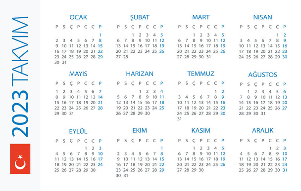 Calendar 2023 year Horizontal - vector illustration Турецька версія - Вектор, зображення