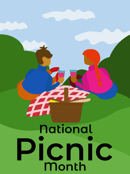 National Picnic Month, idea for a poster, banner, flyer or postcard vector illustration - Vector, Image
