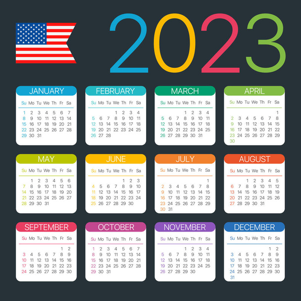 2023 calendar -American version - Vector template - ベクター画像