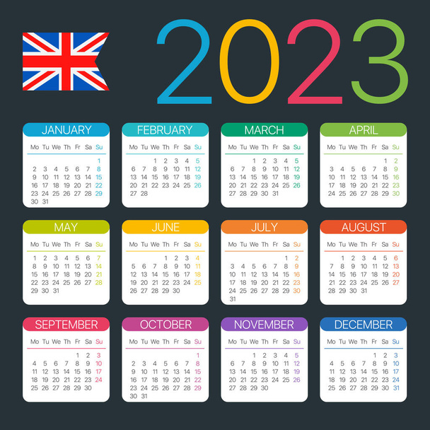 2023 calendar -English version - Vector template - ベクター画像