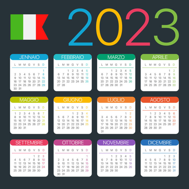 Vector template of color 2023 calendar - Italian version - Vector, Image