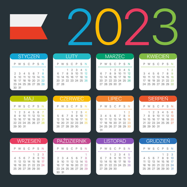 Vector template of color 2023 calendar - Polish version - Vector, Imagen