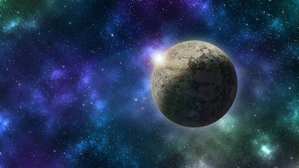 Planet and shining stars in outer space. Planet and nebula wallpaper. - Zdjęcie, obraz