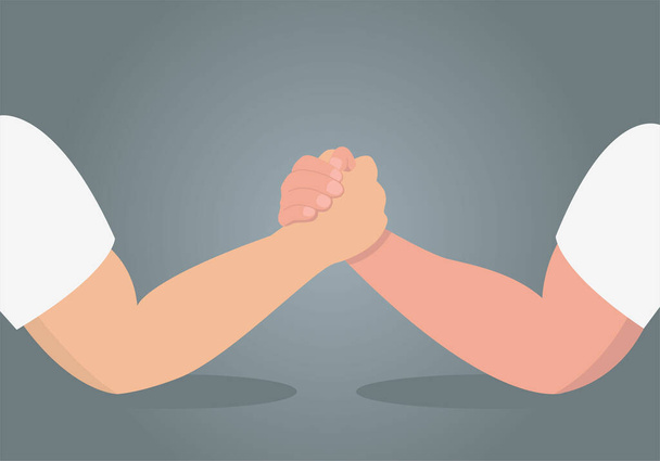 Vector drawing of two hands arm wrestling. Illustration of confrontation, opposition by force or competition. - Vecteur, image