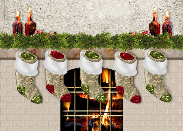 Şöminenin yanında asılı Noel çorap - Fotoğraf, Görsel