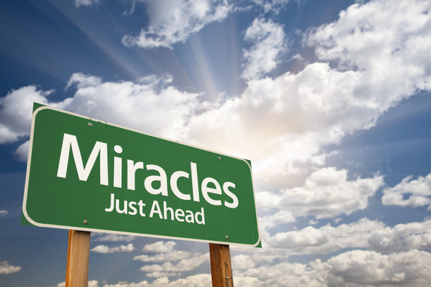 Miracles Green Road Sign Against Clouds - Photo, Image