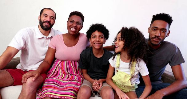 Mixed race family speaking in video long distance communication. interracial couple and kids - Photo, Image