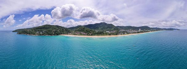 Aerial view drone shot Amazing panorama phuket island. Beautiful island in thailand Amazing High angle view Island seashore with blue sky cloudy sky background. Travel holiday Concept - Foto, Imagen