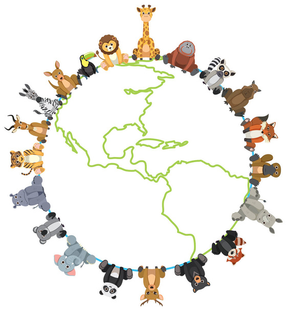 Wilde Tiere auf der ganzen Welt Illustration - Vektor, Bild