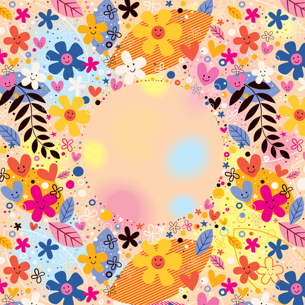 Цветы, сердца, листья рамки круга
 - Вектор,изображение