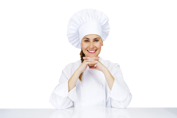 Chef woman. Isolated over white background - Photo, Image