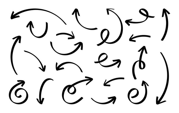 Sketch hand drawn doodle simple black curve abstract line arrows icon design set collection vector.  Pointer direction sketch symbol. - Vector, Imagen