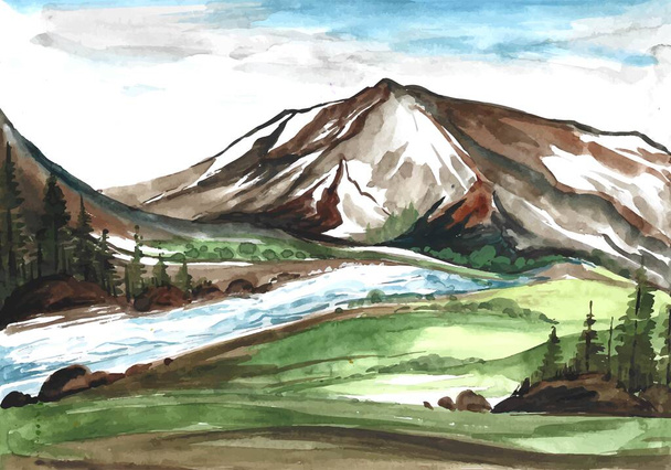 Beautiful landscape mountain hand draw painting background - Vettoriali, immagini