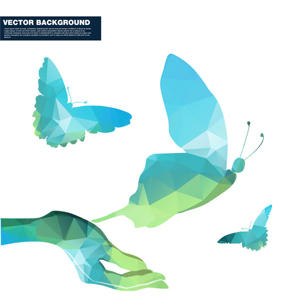 Polygon butterflies and hand - Vector, afbeelding