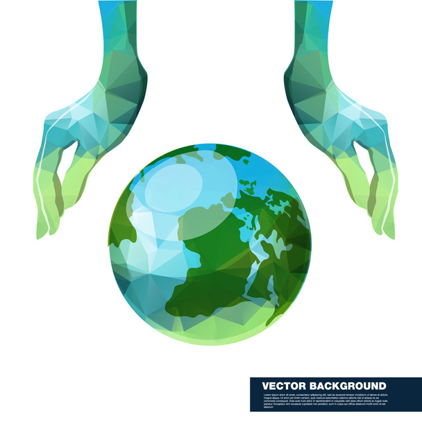 Low polygon Hand and globe - Vector, afbeelding