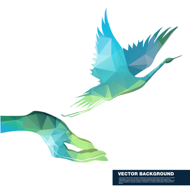 Hand holding flying bird - Vektori, kuva