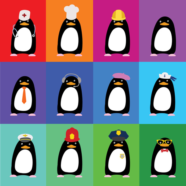 Милые пингвины в виде различных профессий
 - Вектор,изображение
