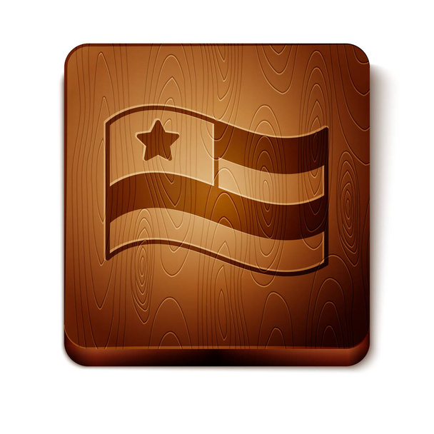 Brown American flag icon isolated on white background. Flag of USA. United States of America. Wooden square button. Vector. - Διάνυσμα, εικόνα