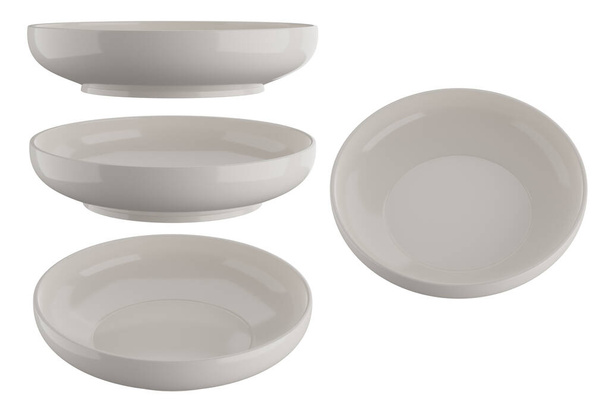 white ceramic bowl on white background. 3D rendering - Fotoğraf, Görsel