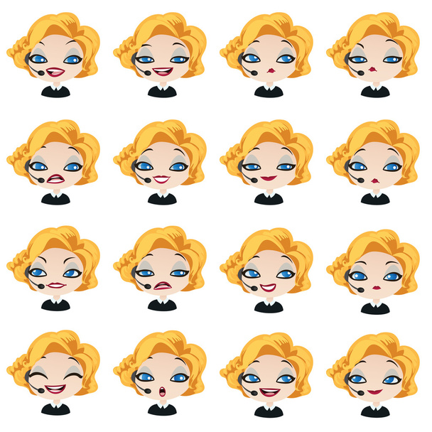 Female avatar manager with headset set of expressions - Вектор,изображение