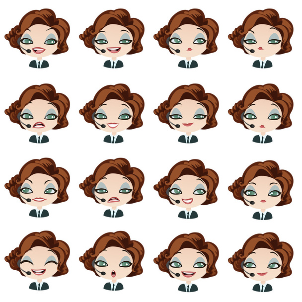 Female avatar manager with headset set of expressions - Вектор,изображение