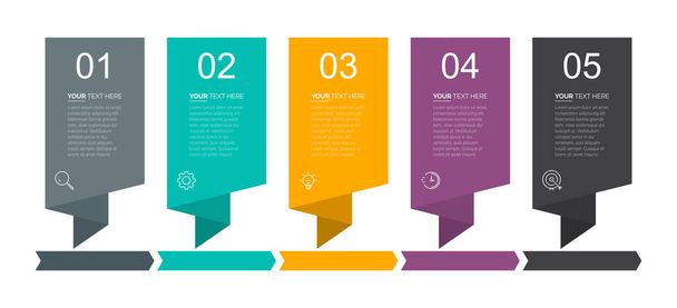 Vector Modern infographic template. Business concept with 5 options. Creative circle elements design with marketing icons. For content, diagram, flowchart, steps, parts, timeline infographics, workflow, chart. - Wektor, obraz