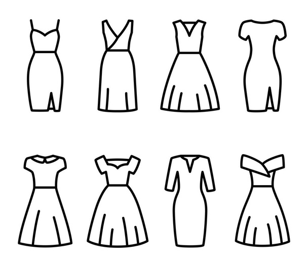 Set of women dresses line icon. Vector illustration - Vettoriali, immagini
