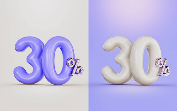 big deal 30 percent discount offer with two different colors white and purple 3d render concept - Фото, изображение