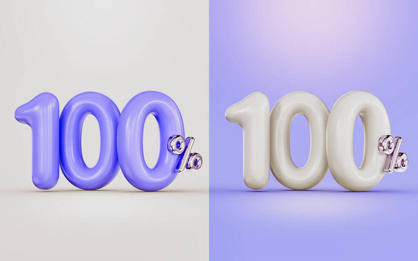 big deal 100 percent cash back offer with two different colors white and purple 3d render concept - Zdjęcie, obraz