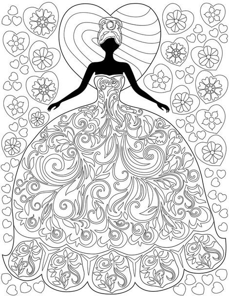 Beautiful Lady In Glamorous Dress With Hearts In Background. - Vector, Image