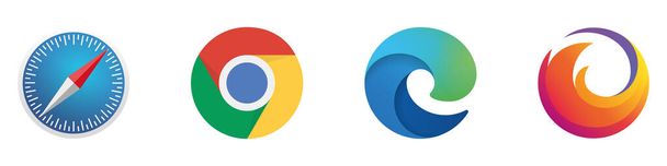 Browser logo vector set.Chrome, Firefox, Safari, Edge. - Вектор,изображение