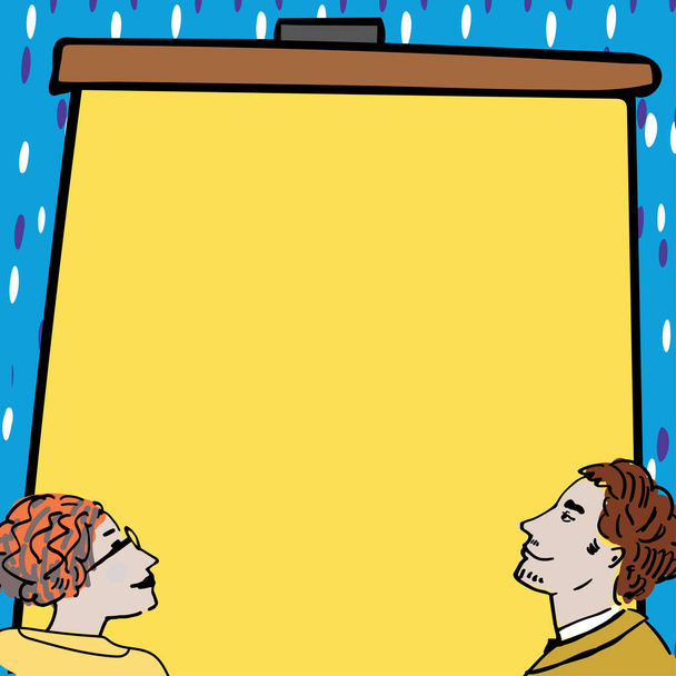 Man And Woman Presenting Important Informations On Presentation Board. - Vector, imagen