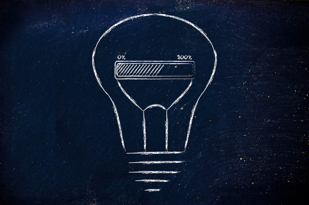 Funny lightbulb with progress bar inside, innovation and new idea - Fotoğraf, Görsel
