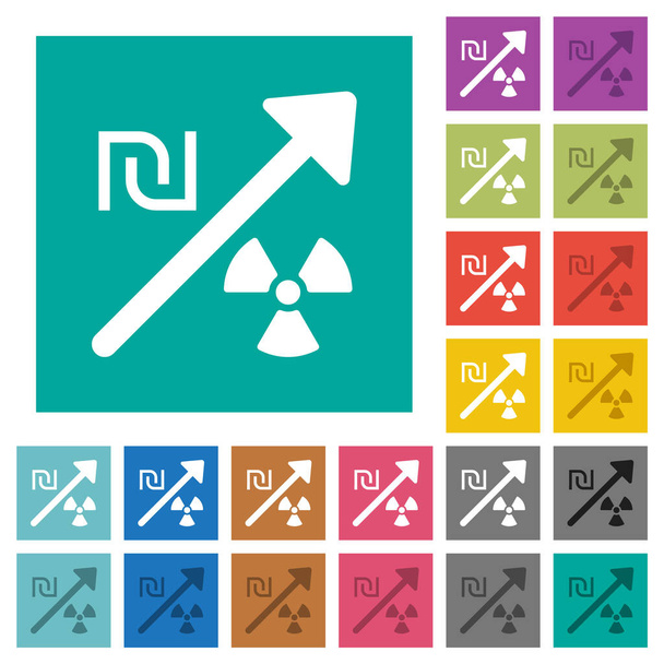 Rising nuclear energy israeli new shekel prices multi colored flat icons on plain square backgrounds. Included white and darker icon variations for hover or active effects. - Διάνυσμα, εικόνα