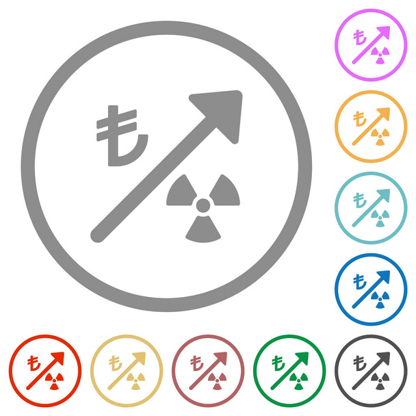 Rising nuclear energy turkish Lira prices flat color icons in round outlines on white background - Vector, Image