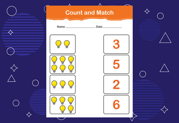 Graaf en Match werkblad voor kinderen. Tel en match met het juiste nummer. Matching educatief spel. - Vector, afbeelding
