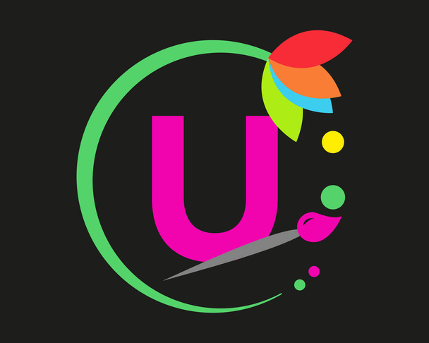U Letter Logo Design mehrfarbig mit rundem Rahmen. - Vektor, Bild
