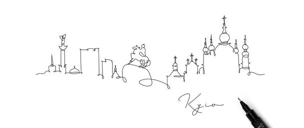 City silhouette Kyiv Ukraine in pen line style drawing with black lines on white background - Vetor, Imagem