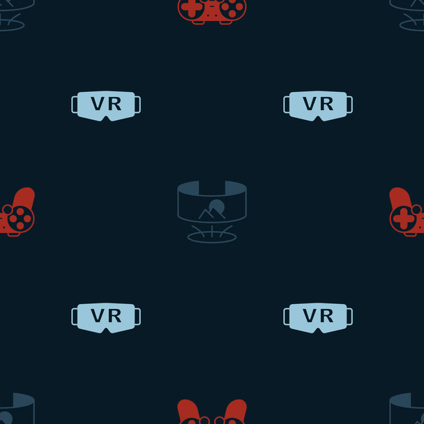 Set Gamepad, 360 degree view and Virtual reality glasses on seamless pattern. Vector - Vector, Image